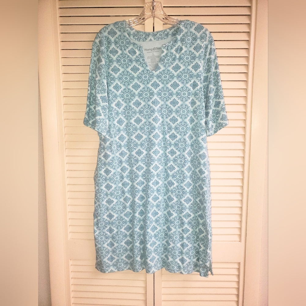 Hang Ten Light Blue Geometric Dress With Pockets Size Large